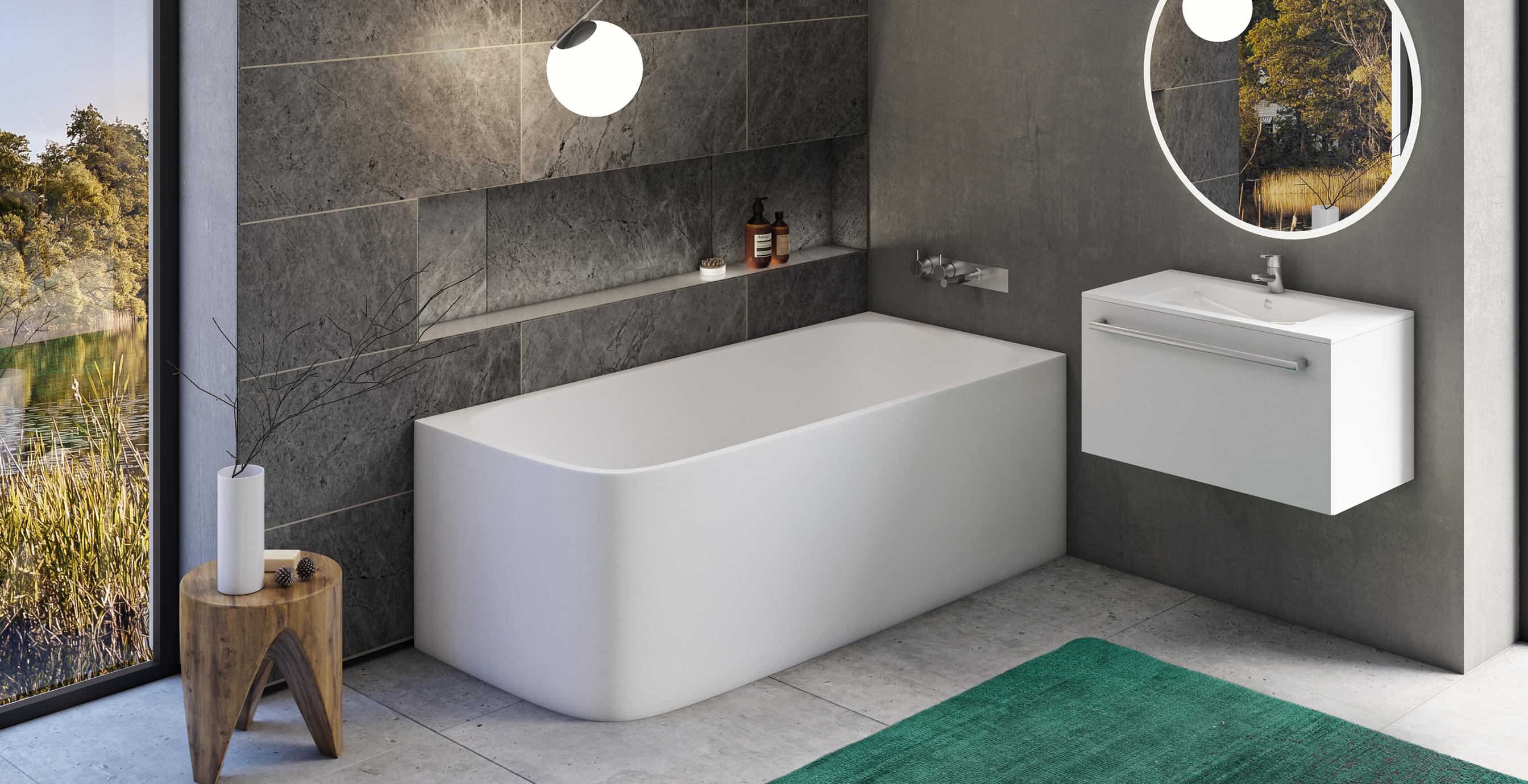 Leon Xonyx™ corner stone bath for corner installation