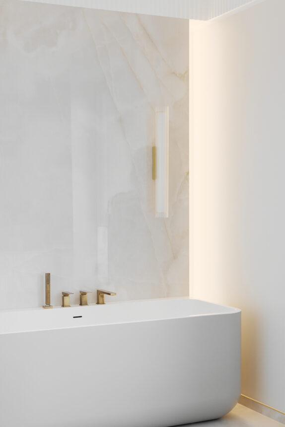 Kiikri tänava vannituba Balteco Xonyx™ kivivanniga, sisekujundus Kadi Jair, foto Karl Kasepõld – põhjamaine elegants ja Eesti disain