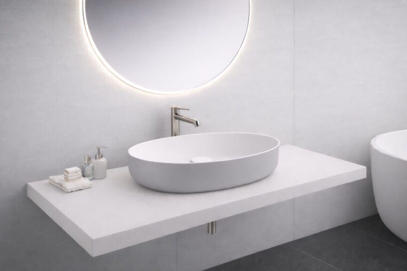 Neo E seeria valamu helehall viimistlusega modernses vannitoas