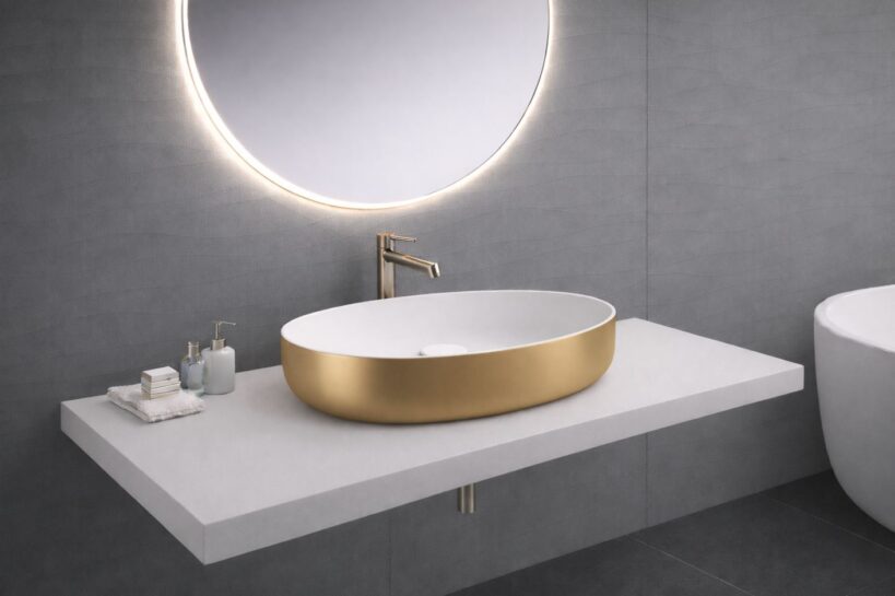 Neo O seeria valamu kuldse viimistlusega modernses vannitoas