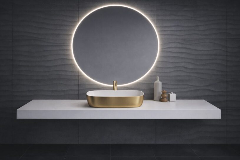 Neo R series basin in gold finish, front view