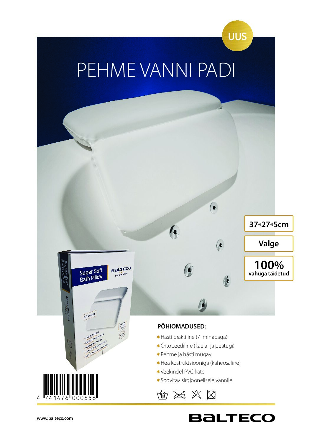 vannipadi,Balteco vannipadi,ortopeediline vannipadi,vannitarvikud,vannipeatugi,vannipadi iminappadega,vann lisavarustus,vannipadi PVC,sirgjooneline vann,Eesti disain