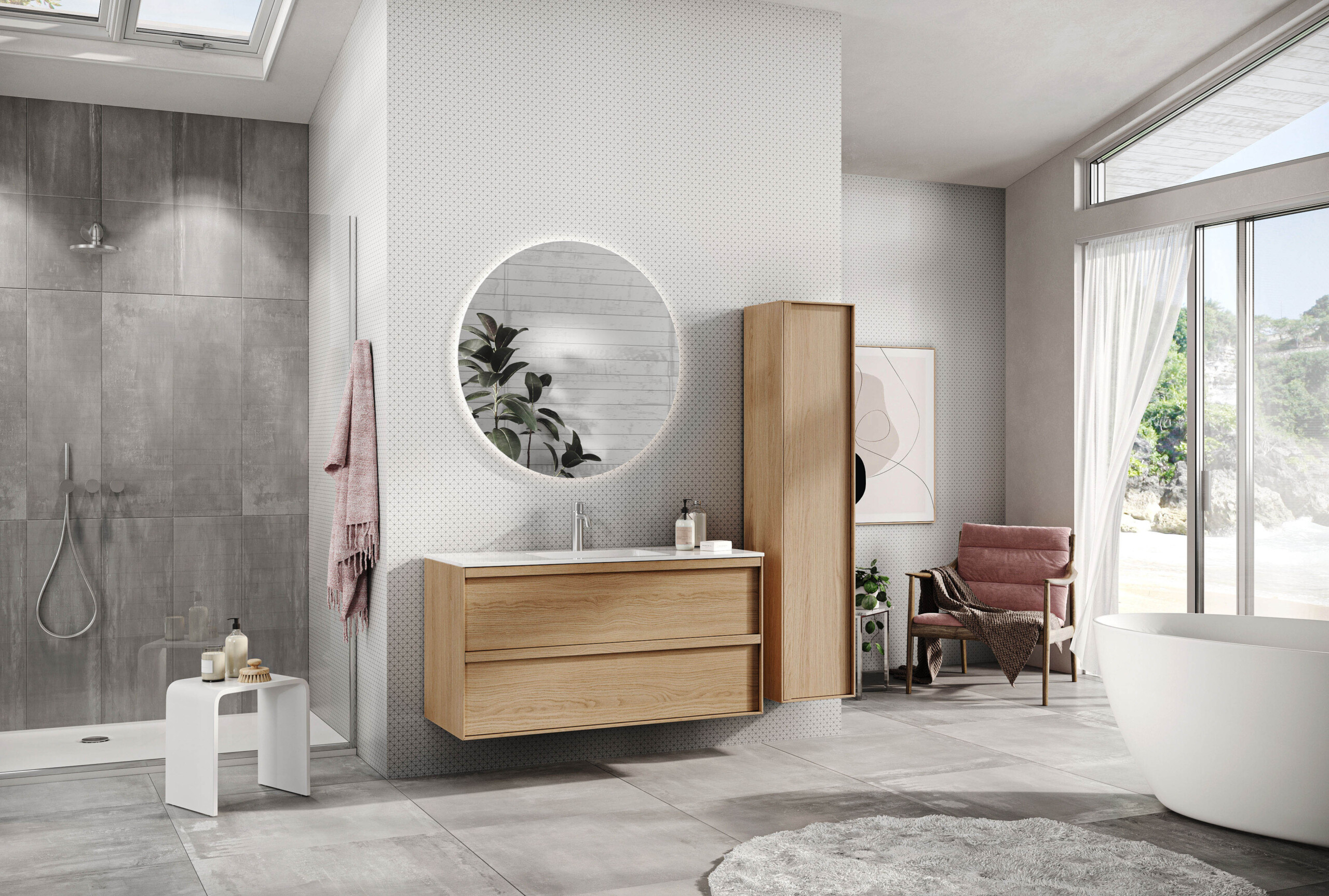 Carre vannitoamööbel,tammespoon,integreeritud käepidemed,eelkomplekteeritud kapid,50 cm sügavus,BLUM Tandembox,vaikselt sulguv,Xonyx lettvalamu,LED-peegel,Balteco mööbel,valge,must,pruun,kollane,sinine,poolmatt lakk,hall,standard värvid,grafiit,roheline,tume beež,helesinine,beež,heleroheline