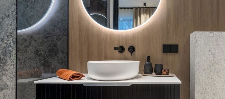 Xonyx™ Neo C countertop basin in a modern luxury bathroom in Tartu