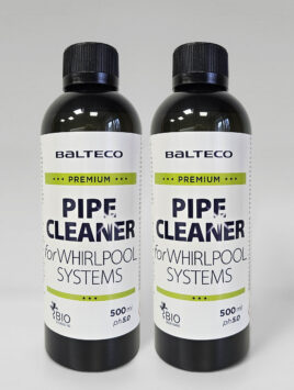 Kaks pudelit Balteco Pipe Cleaner 500 ml puhastusvahendit massaaživannide torustiku puhastamiseks ja desinfitseerimiseks.